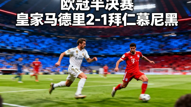 欧冠半决赛皇家马德里对阵拜仁慕尼黑，直播画面显示比分2比1