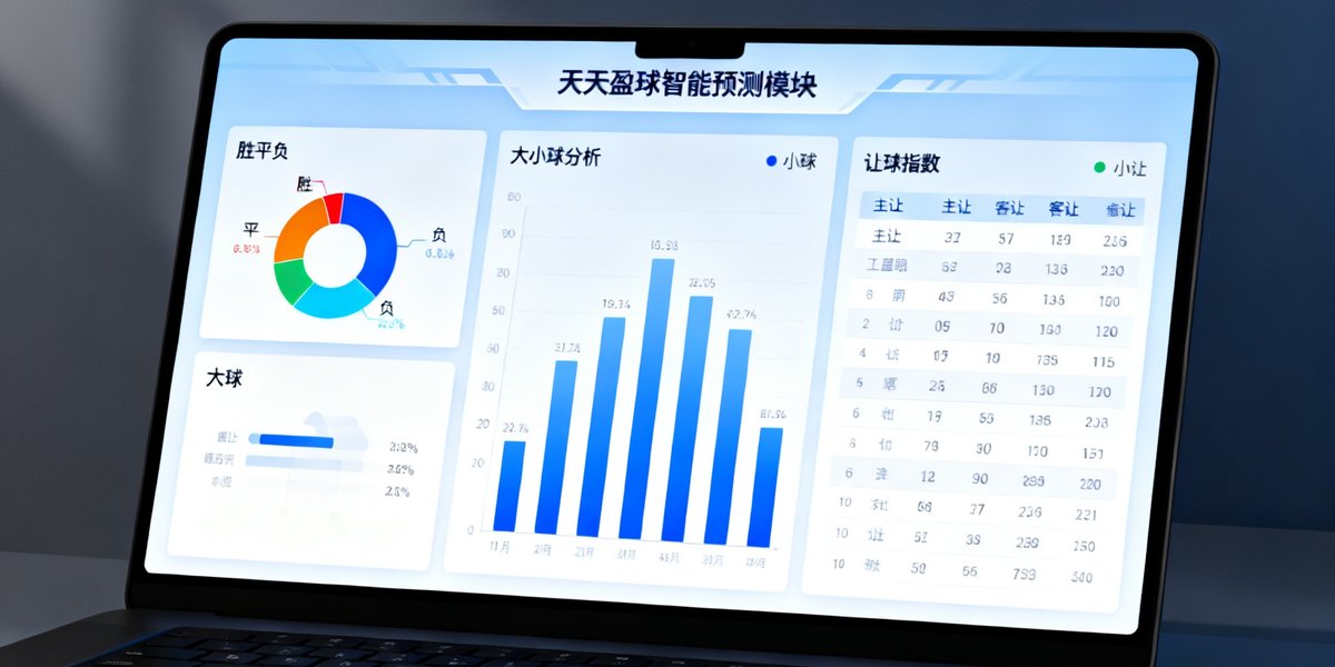 天天盈球智能预测模块展示胜平负概率饼图、大小球和让球指数分析